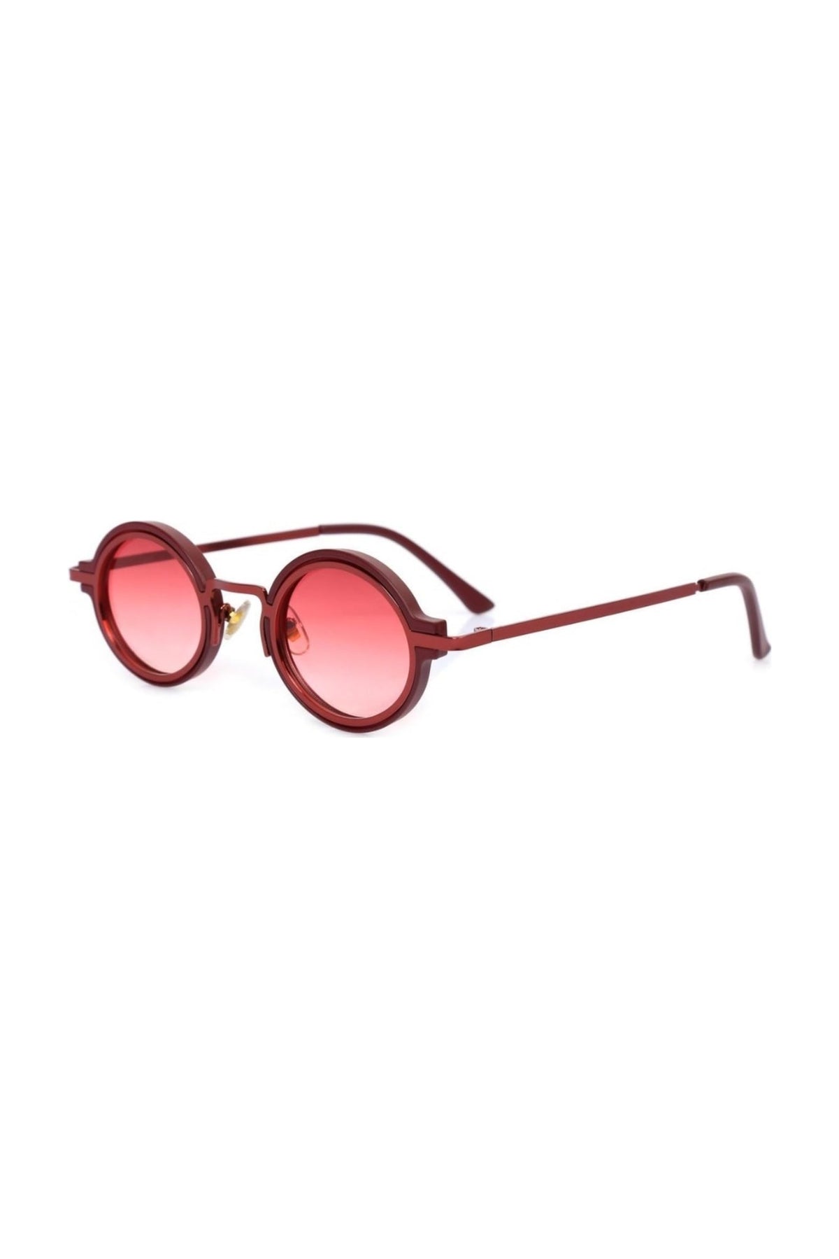 ROSE by SIMI Eyewear features round sunglasses with thin cherry red frames and matching cherry red-tinted lenses, shown at an angle on a white background.